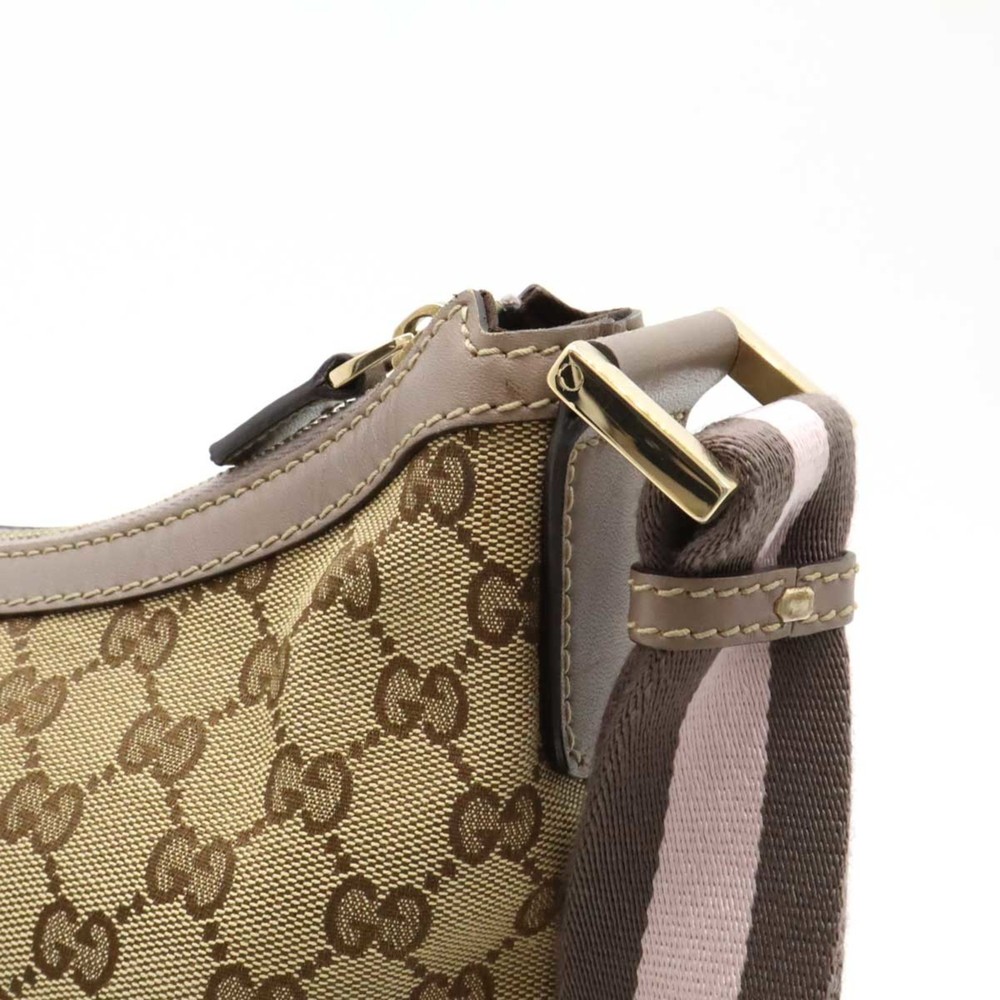 GUCCI GG canvas shoulder bag leather khaki beige greige light pink 181092 - Picture 9 of 9
